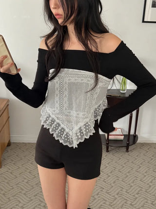 Mix & Match Pattern Lace Punching Headscarf Layered Wrap Skirt Scarf
