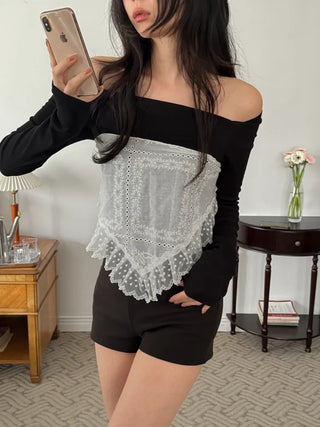 Mix & Match Pattern Lace Punching Headscarf Layered Wrap Skirt Scarf