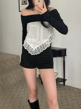 Mix & Match Pattern Lace Punching Headscarf Layered Wrap Skirt Scarf