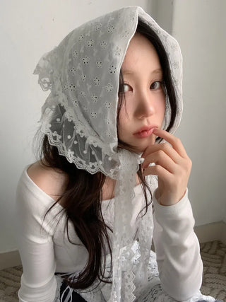 Mix & Match Pattern Lace Punching Headscarf Layered Wrap Skirt Scarf