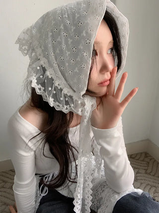 Mix & Match Pattern Lace Punching Headscarf Layered Wrap Skirt Scarf
