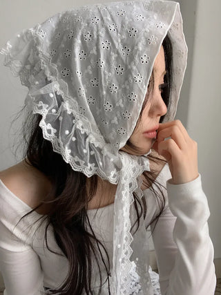 Mix & Match Pattern Lace Punching Headscarf Layered Wrap Skirt Scarf