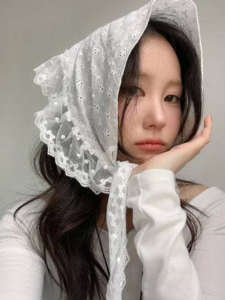 Mix & Match Pattern Lace Punching Headscarf Layered Wrap Skirt Scarf