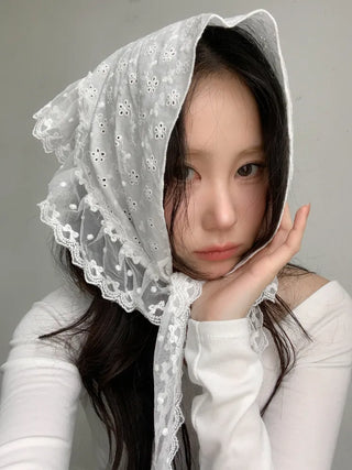 Mix & Match Pattern Lace Punching Headscarf Layered Wrap Skirt Scarf