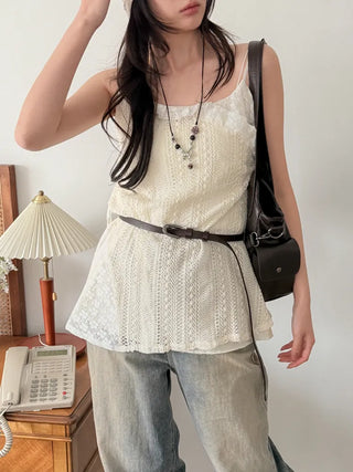 Drawing Vintage Pattern Thin Leather Slim Belt