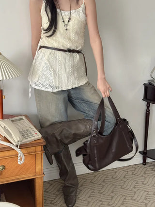 Drawing Vintage Pattern Thin Leather Slim Belt