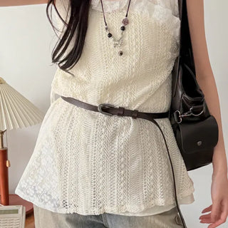 Drawing Vintage Pattern Thin Leather Slim Belt
