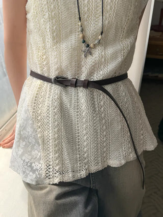 Drawing Vintage Pattern Thin Leather Slim Belt