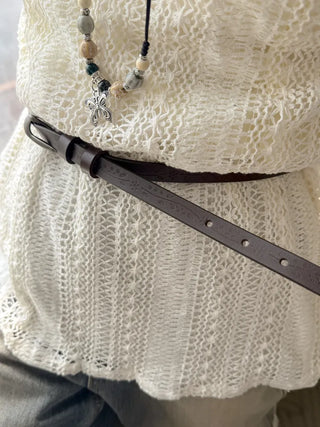 Drawing Vintage Pattern Thin Leather Slim Belt