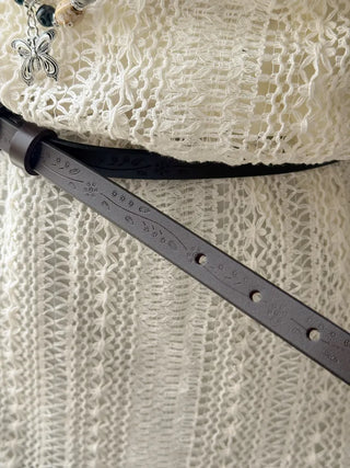 Drawing Vintage Pattern Thin Leather Slim Belt