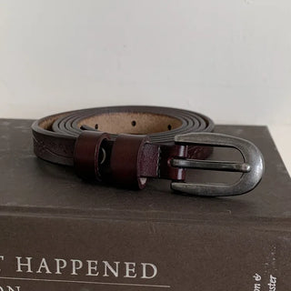 Drawing Vintage Pattern Thin Leather Slim Belt