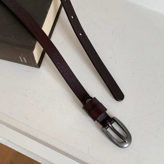 Drawing Vintage Pattern Thin Leather Slim Belt