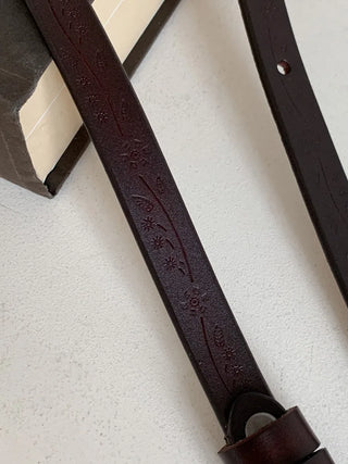 Drawing Vintage Pattern Thin Leather Slim Belt