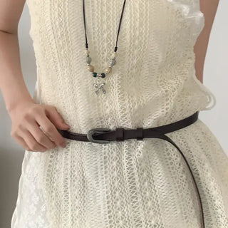 Drawing Vintage Pattern Thin Leather Slim Belt