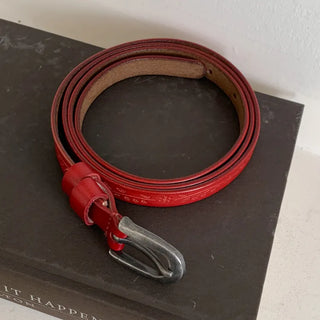 Drawing Vintage Pattern Thin Leather Slim Belt