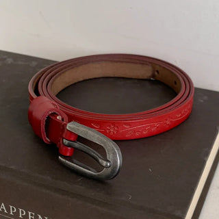 Drawing Vintage Pattern Thin Leather Slim Belt