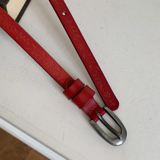 Drawing Vintage Pattern Thin Leather Slim Belt