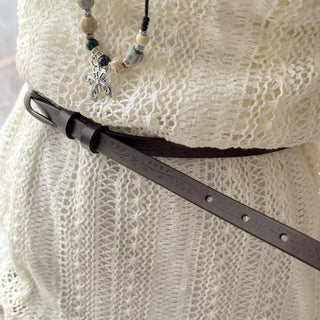 Drawing Vintage Pattern Thin Leather Slim Belt