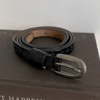 Drawing Vintage Pattern Thin Leather Slim Belt