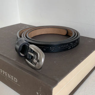 Drawing Vintage Pattern Thin Leather Slim Belt