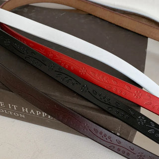 Drawing Vintage Pattern Thin Leather Slim Belt