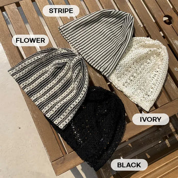 Kus Pattern Mesh Long Beanie Hat