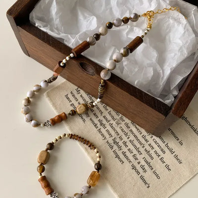 Mixed Woody Acrylic Bead Wood Choker Necklace Bracelet