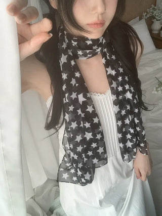 Star Rain Pattern Translucent Chiffon Long Muffler Scarf