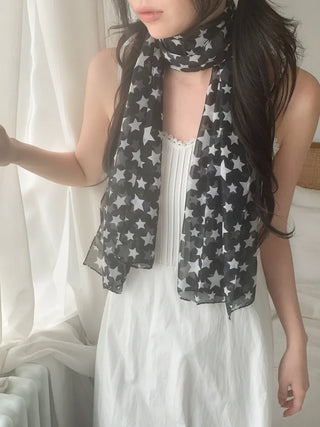 Star Rain Pattern Translucent Chiffon Long Muffler Scarf
