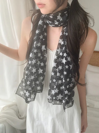Star Rain Pattern Translucent Chiffon Long Muffler Scarf