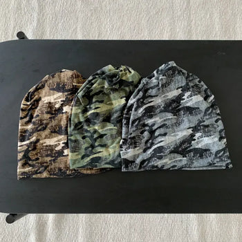 Damaged Military Pattern Twist Vintage Beanie Hat