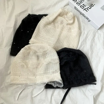 Duffle Lace Bonnet Sequin Beanie Hat