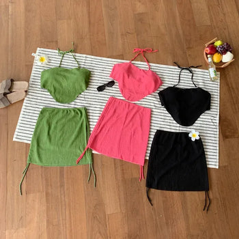 Halter Side Shirring Bikini Swimsuit