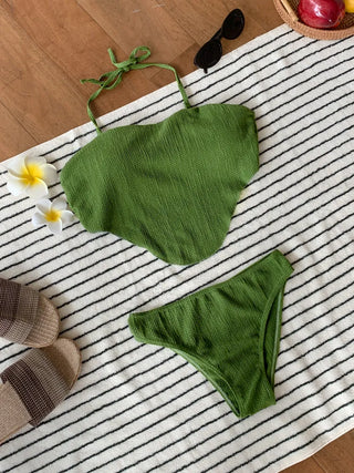 Halter Side Shirring Bikini Swimsuit