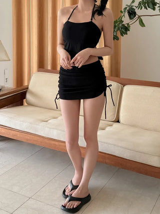 Halter Side Shirring Bikini Swimsuit