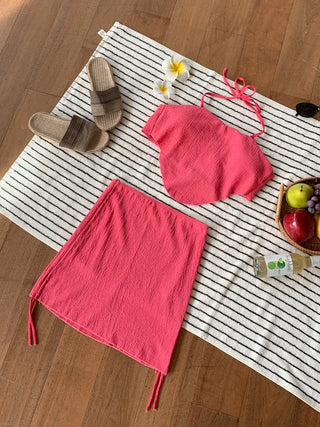 Halter Side Shirring Bikini Swimsuit
