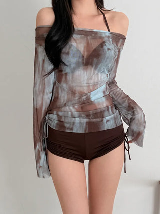 Mixed Print Cover-up Set Bikini Swimwear