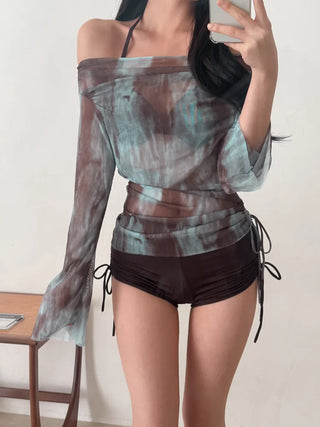 Mixed Print Cover-up Set Bikini Swimwear