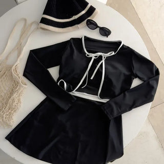 Standard Black and White Cardigan Skirt Set Bikini Swimwear