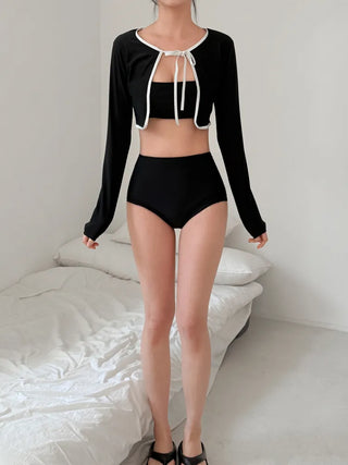 Standard Black and White Cardigan Skirt Set Bikini Swimwear