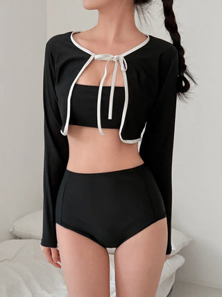 Standard Black and White Cardigan Skirt Set Bikini Swimwear