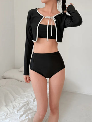 Standard Black and White Cardigan Skirt Set Bikini Swimwear