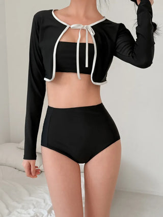 Standard Black and White Cardigan Skirt Set Bikini Swimwear