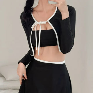 Standard Black and White Cardigan Skirt Set Bikini Swimwear