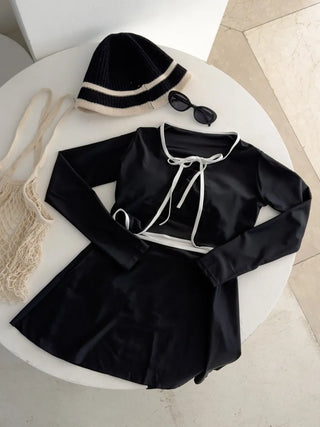 Standard Black and White Cardigan Skirt Set Bikini Swimwear