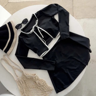 Standard Black and White Cardigan Skirt Set Bikini Swimwear