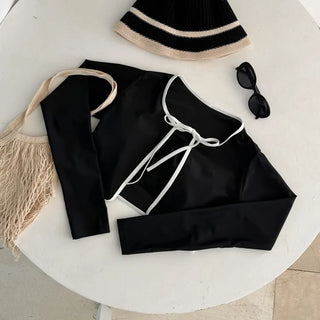 Standard Black and White Cardigan Skirt Set Bikini Swimwear