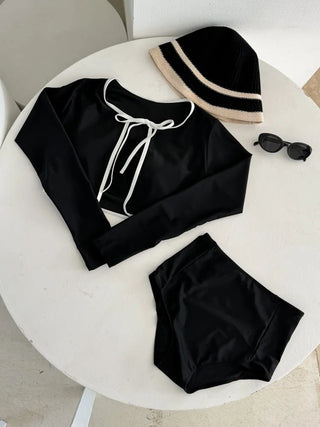 Standard Black and White Cardigan Skirt Set Bikini Swimwear