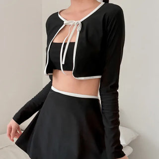 Standard Black and White Cardigan Skirt Set Bikini Swimwear