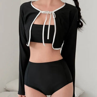 Standard Black and White Cardigan Skirt Set Bikini Swimwear